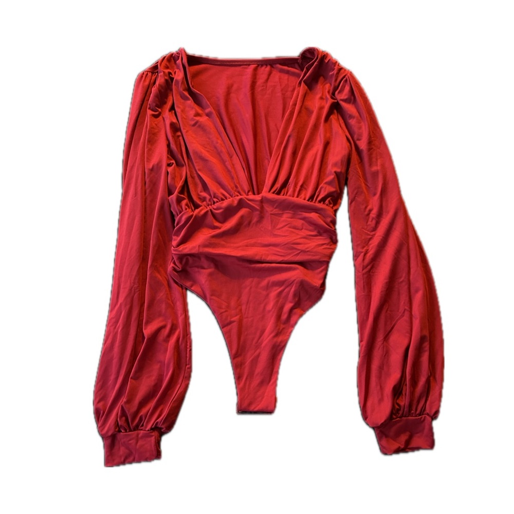 Red V Neck Bodysuit